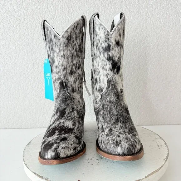 NEW Lane PLAIN JANE Hair on Hide Womens Cowboy Boots 7 Mid Calf Cowhide Western - Picture 5 of 11